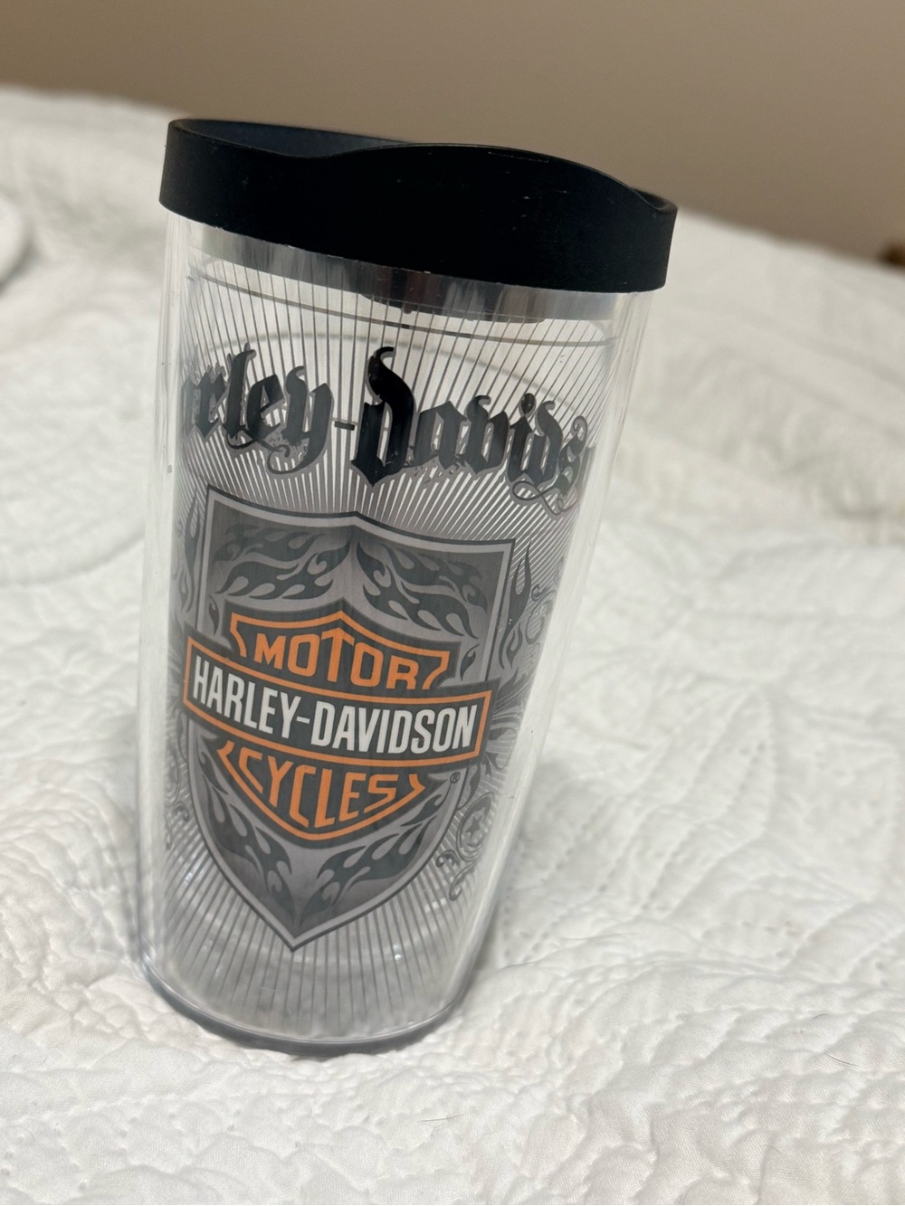 Harley-Davidson Clear Travel Tumbler with Black & Orange Logo